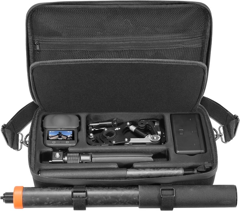 AMAZEAR Carrying Case for DJI Osmo 360 Accessories, Portable Nylon Osmo360 Action Camera Travel Bag with Shoulder Strap Fit 2.5M 8.2ft Selfie Stick (Black) - Image 1